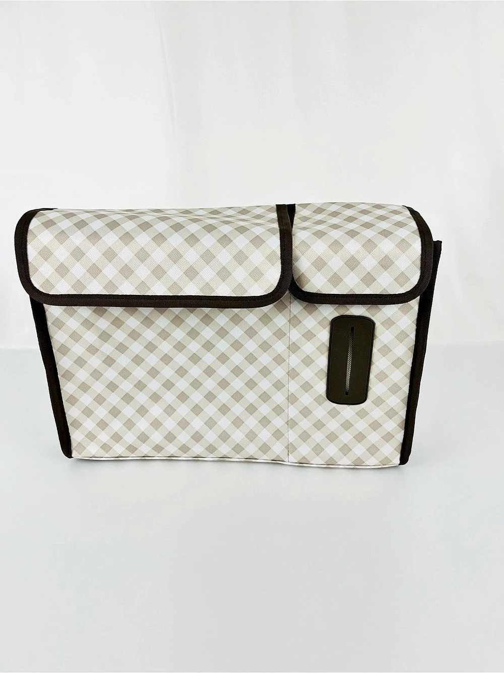 NWT Thirty-One Pack N' Pull Caddy in the Taupe Gingham Pattern Tan & White